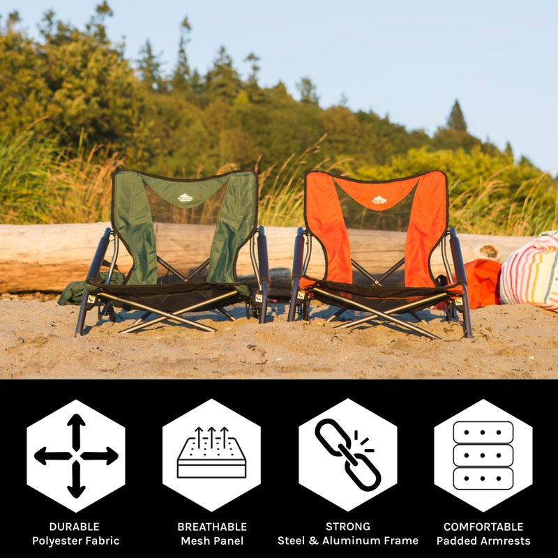 Cascade Mountain Tech Camping Chair - Low Profile Folding Chair for Camping, Beach, Picnic, Barbeques, Sporting Event with Carry Bag, Polyester, Green - Image 2